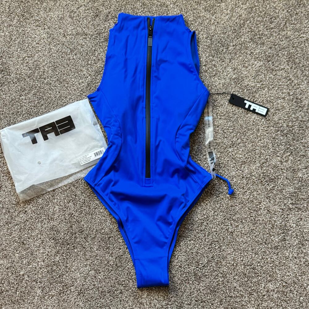 TA3 Sleeveless Surfy Sapphire Blue XS Reg/Long Hi-Cut Swimsuit Slimming NWT $188